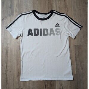Adidas Size L (14/16) Youth Crew Neck T-Shirt Short Sleeves White Cotton Soccer